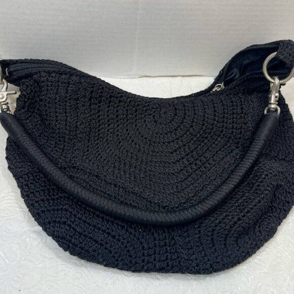 The Sak Hand-Crocheted Black Hobo Bohemian Styled Shoulder Bag Purse - Picture 4 of 12